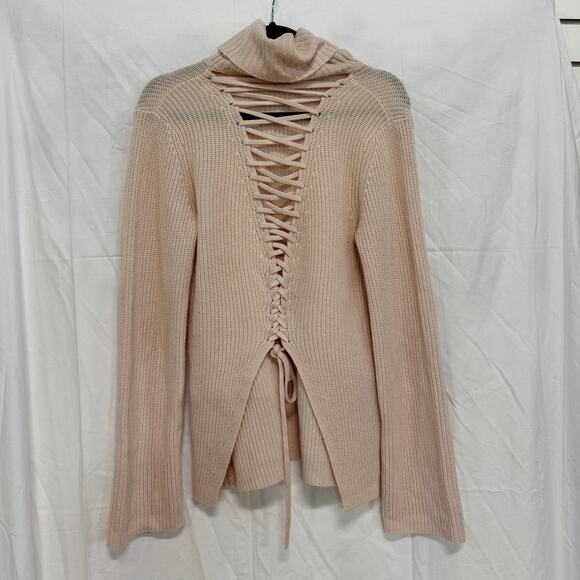 A.L.C. Markell Wool-Cashmere Turtleneck Lace-Up Back Knit Sweater Light Pink S - Picture 2 of 5
